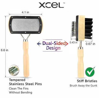 HVAC Coil Cleaning Brush & Fin Comb Tool, Dual-Sided AC Coil Cleaner Brush for Evaporator and Condenser Coils, Mini Split, Window AC and Outdoor Condenser, Stainless Steel Pins with Soft Bristles