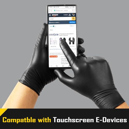 COOLJOB 5 Mil Black Disposable Nitrile Gloves for Men, Heavy-Duty for Household Cleaning, Cooking, Working, Powder Free, S-XL - size: Small (Pack of 100)