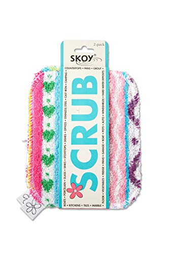 Skoy Scrub, 2-pack Reusable, Non-Scratching Dish Scrubber for Kitchen and Household Cleaning, Planet-Friendly, Dishwasher Safe Soft Scrub, Assorted Colors and Designs - color: Assorted, size: 2-Pack