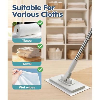 Snap Grip Mini Mop,Retractable Cleaning Tool - Zero Touch Gap & Floor Duster with 40" Handle, 10 Washable Pads for Under Furniture, Corners & Multi-Surface Dry/Wet Use (Purple - 10 Cloth)