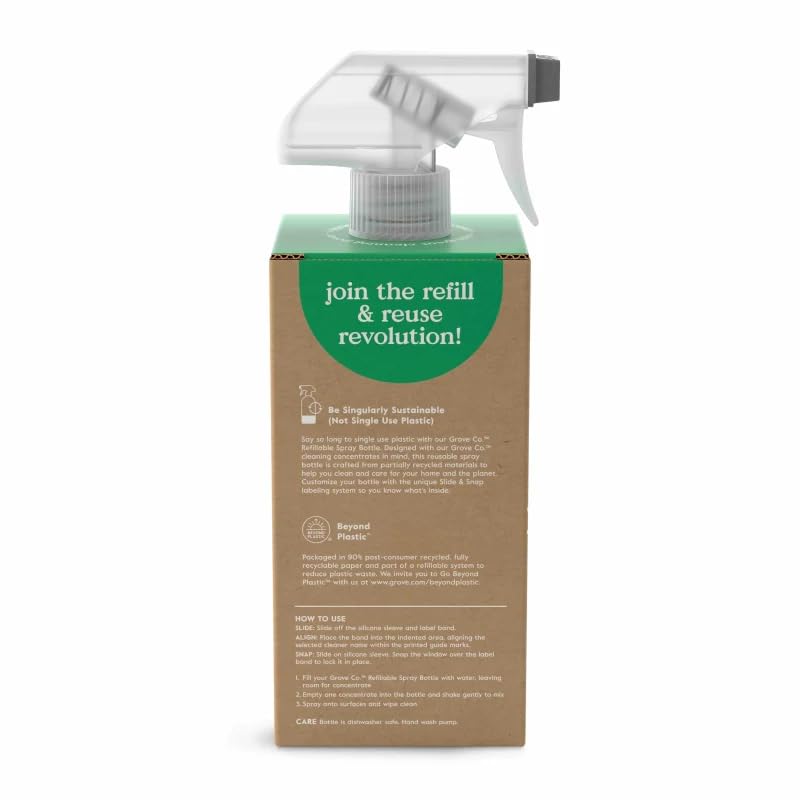 Grove Co. Refillable Glass Spray Bottle, 16 oz Grey - Reusable Cleaning Container with Protective Silicone Sleeve & Slide & Snap Labeling System - For Essential Oil, Multi-Purpose & Glass Cleaners - color: Polished Gray, size: 16 Ounce (Pack of 1)
