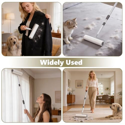 Large Lint Rollers for Pet Hair Extra Sticky, 9.45'' Long Handled Giant Lint Roller,6 Replaceable Rolls for Cleaning Carpets, Clothing, Couch, Furniture Wall Cleaner Mop Dust Remover - size: 1 Roller (Extendable Handle)+6 Refills