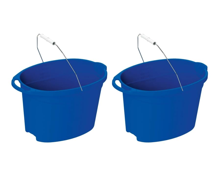 (2 Pack) 12 Quart Oval Plastic Bucket - with Metal Handle & Pour Spout, Measurement Lines,Durable Multi-Purpose PailDurable Multi-Purpose Pail for Cleaning, Gardening, Storage & Household User，Blue