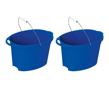 (2 Pack) 12 Quart Oval Plastic Bucket - with Metal Handle & Pour Spout, Measurement Lines,Durable Multi-Purpose PailDurable Multi-Purpose Pail for Cleaning, Gardening, Storage & Household User，Blue