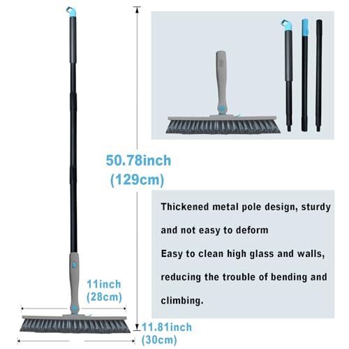 Grout Brush with Long Handle V Shape Floor Scrub Brush Stiff Bristle Grout Scrubber for Cleaning Bathroom Garage Kitchen Wall Tub Tile (1, Grey) - color: Gray