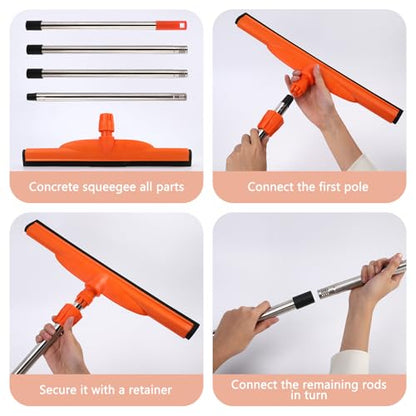 Floor Squeegee Broom 62.2" Adjustable Long Stainless Steel Handle 17.2" | EVA Double-Layer Foam Blade Multi-Purpose for Bathroom, Deck, Window Cleaning(Orange)