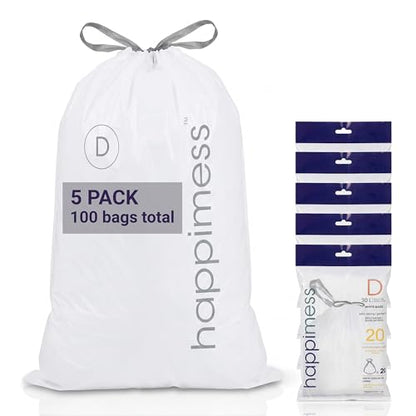 happimess 8 Gallon (30L) Drawstring Trash Bags, Slim, Unscented, White, Heavy Duty LDPE Liners for Kitchen and Household, Custom Fit 100 Count (5 Packs of 20 Liners) HPM3000D-W-5SET - size: 100 Count (Pack of 1)
