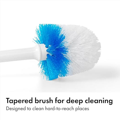 OXO Good Grips Compact Toilet Brush & Canister, Toilet Bowl Brush and Holder with Automatic Canister Door, Bathroom and Small Spaces Cleaning Supplies Essential - color: White, size: 1 Count (Pack of 1)