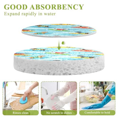 Surfing Dogs on Blue Waves Dish Scrub Sponges Kitchen Non Scratch Reusable Compressed Cellulose Sponge Hanging for Household Cleaning Washing Dishes Pots and Pans 3 Pack - color: Pattern8