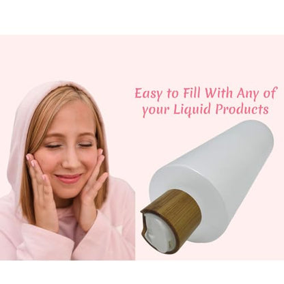 Empty Cosmetic Bottles 8oz/250ml 2 Pack with Bamboo Disc Top Flip Cap for Shampoo Lotion Liquid Soap,Cream,Refilable Plastic Squeeze Travel Size Toiletry Bottles Frost Clear - color: Frost Clear, size: 250ml/8oz 2Pack