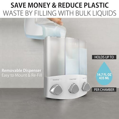 Better Living Products, White 76354 Euro Series TRIO 3-Chamber Soap and Shower Dispenser - size: 3-Chamber