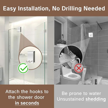 BRBASAP Door Hook Towel Matte Nickel Hooks for Frameless Glass Shower Doors Stainless Steel Over Door Hanger for Bathroom Robe Towel Holder Razor Squeegee and Loofah Fits 0.32-0.66in Doors