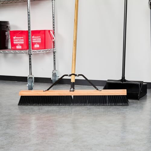 Restaurantware-BROOM HEAD ONLY: Clean Tek Professional 30-Inch Broom Head, 1 Heavy-Duty Push Cleaning Tool - Handle And Brace Sold Separately, Fine Plastic Bristles, Wooden, Commercial Use - size: 30", style: Wood, with Fine Flagged Bristles