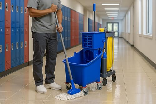 Blue 35-Quart Commercial Mop Bucket with Side-Press Wringer – Heavy-Duty Cleaning System for Restaurants, Hotels, Schools, Offices, and Industrial Floor Maintenance - color: Blue