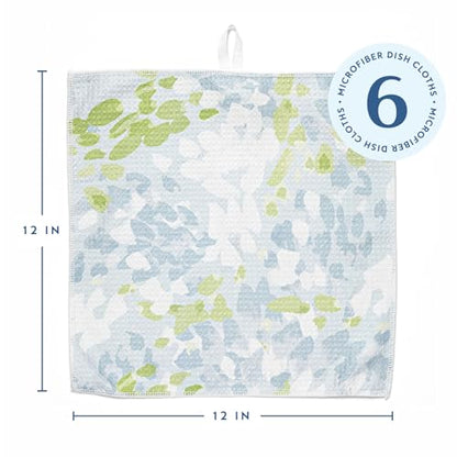ELYN Microfiber Kitchen Dish Cloth Set, Quick-Dry & Absorbent Waffle Weave Cleaning Towels, Set of 6 Wash Cloths, Paper Towels & Sponge Alternative (Painterly Floral & Grid) - color: Painterly Floral & Grid, style: Dish Cloth - 6 Pack