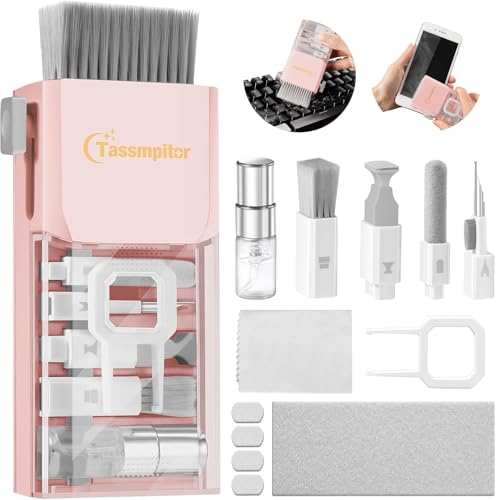 Tassmpitor Keyboard Cleaning Kit, All in 1 Laptop Cleaning Kit for MacBook iPhone iPad Camera Lens Airpods Computer, Compact Keyboard Cleaner with Spray and Brush, Multitool for Electronic Screen - color: Light Pink