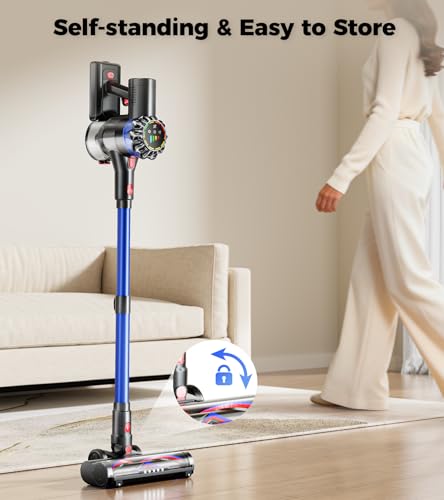 Cordless Vacuum Cleaner, 600W 50Kpa 65Mins Cordless Stick Vacuum with Self-Standing, Touch Screen, Anti-Tangle Wireless Vacuum, Vacuum Cleaners for Home/Pet Hair/Carpets/Hardwood Floor
