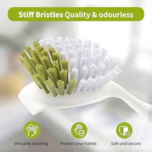 Dish Brush Scrub Brush with Handle - 3 Pack Stiff Bristles Dish Scrubber for Cleaning Dishes, Pots, Pans, Sink, Cast Iron - Hard Bristles,No Residue - color: Green