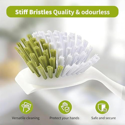 Dish Brush Scrub Brush with Handle - 3 Pack Stiff Bristles Dish Scrubber for Cleaning Dishes, Pots, Pans, Sink, Cast Iron - Hard Bristles,No Residue - color: Green