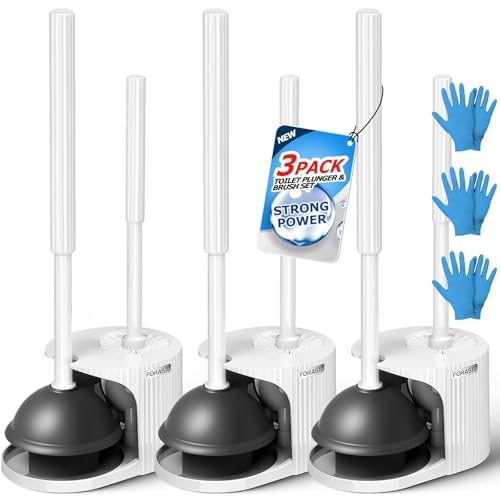 FORASTO 3Pack 2 in 1 Toilet Brush and Plunger Set, Extended Handle Plunger,Toilet Bowl Brush Plunger Set,Bathroom Cleaning Tools,Toilet Brush Plunger Combo,Cleaning Brush,Cleaning Supplies, White - color: Pearl White, size: 3Pack