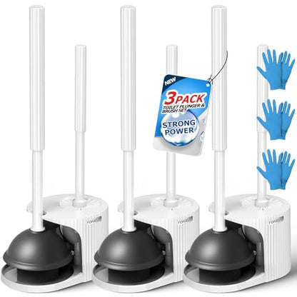 FORASTO 3Pack 2 in 1 Toilet Brush and Plunger Set, Extended Handle Plunger,Toilet Bowl Brush Plunger Set,Bathroom Cleaning Tools,Toilet Brush Plunger Combo,Cleaning Brush,Cleaning Supplies, White - color: Pearl White, size: 3Pack