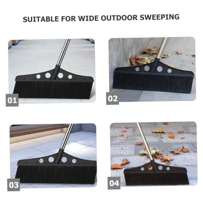 KOMBIUDA Wide Detachable Broom with Handle Stainless Steel Deck Scrub Brush for Outdoor Cleaning of Concrete Garage Patio and Garden