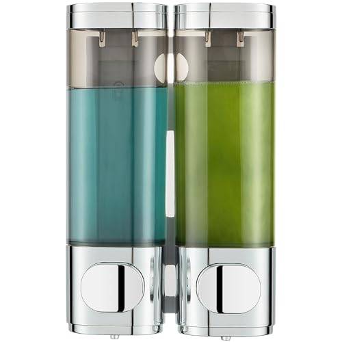 Pollock Shampoo and Conditioner Dispenser Wall Mounted, Shower Soap Dispenser 2 Chamber No Drill, Shampoo Dispenser for Shower, Body Wash Dispenser for Bathroom, Large Capacity, (Silver DG2 Chamber) - color: Silver Dg2 Chamber