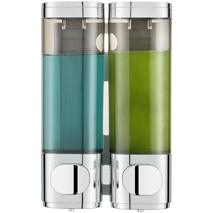 Pollock Shampoo and Conditioner Dispenser Wall Mounted, Shower Soap Dispenser 2 Chamber No Drill, Shampoo Dispenser for Shower, Body Wash Dispenser for Bathroom, Large Capacity, (Silver DG2 Chamber) - color: Silver Dg2 Chamber