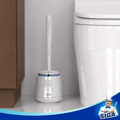 MR.SIGA Toilet Bowl Brush and Holder, Premium Quality, with Solid Handle and Durable Bristles for Bathroom Cleaning, White, 1 Pack - color: White, size: One Size