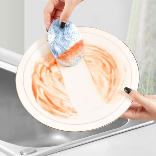 YETTASBIN Marble 3PCS Wood Pulp Scrub Sponges, Reusable Absorbent Household Cleaning Sponge Non-Scratch Kitchen Dish Sponges, Multi-Surface Safe Scrubber for Nonstick Pans, Pots