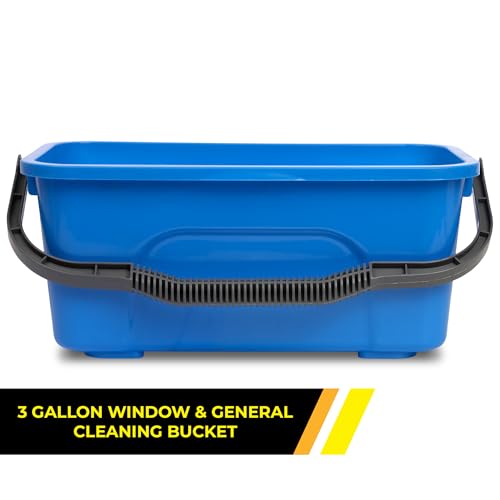 3-Gallon Heavy-Duty Cleaning Bucket - Durable High-Grade Plastic, Rectangular Design for Window Washing & General Cleaning, Sturdy Comfort-Grip Handle, Compact & Easy Storage