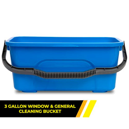 3-Gallon Heavy-Duty Cleaning Bucket - Durable High-Grade Plastic, Rectangular Design for Window Washing & General Cleaning, Sturdy Comfort-Grip Handle, Compact & Easy Storage