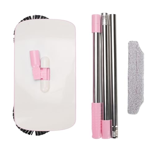 Carpet Sweeper Manual Push Handheld, Push Sweeper 2 in 1 Hand Floor Hand with 180 Degree Rotating Hard Floor Mopping Cleaner for Wooden Marble (Pink)