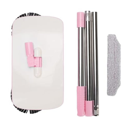Carpet Sweeper Manual Push Handheld, Push Sweeper 2 in 1 Hand Floor Hand with 180 Degree Rotating Hard Floor Mopping Cleaner for Wooden Marble (Pink)