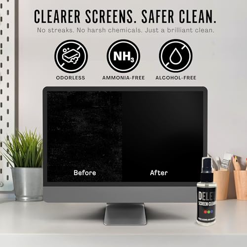 Delete Screen Cleaner Spray Kit, 4 Pack, 2oz Bottle and 12"x12" Microfiber Cleaning Cloth, Streak-Free, Safe and Gentle Formula, Multi-Purpose for Travel, Small TVs, Cameras, Laptops, Phones - style: 4 Pack, 2oz