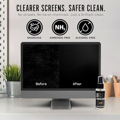 Delete Screen Cleaner Spray Kit, 4 Pack, 2oz Bottle and 12"x12" Microfiber Cleaning Cloth, Streak-Free, Safe and Gentle Formula, Multi-Purpose for Travel, Small TVs, Cameras, Laptops, Phones - style: 4 Pack, 2oz