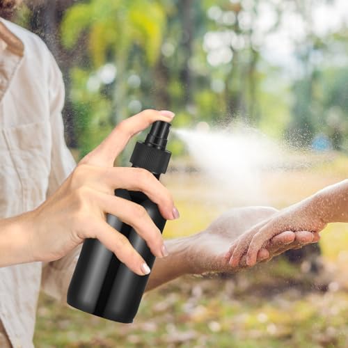 Norme 12 Pcs 8 oz Glass Spray Bottles with Funnels and Labels Refillable Cosmetic Empty Spray Bottles with Sprayer Containers for Essential Oil Cleaning Solutions(Black,Stylish) - color: Black, style: Stylish