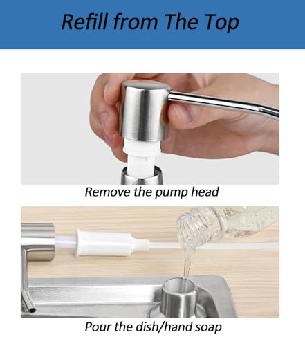 Sink Soap Dispenser Pump with 2 Sponge Holders, Curovtrp Soap Dispenser for Kitchen Sink Stainless Steel Pump Head (Plastic Built in) Refill from The Top, 12OZ Soap Bottle, Brushed Nickel - color: Brushed Nickel, size: Bottle