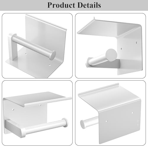 Tindbea Toilet Paper Holder with Phone Shelf, Adhesive or Screw Wall Mount Toilet Tissue Roll Holder, Rustproof & Multifunctional Stainless Steel Bathroom Storage Dispenser (White) - color: F-white