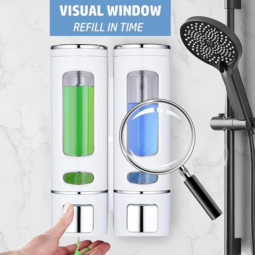 White Wall Mounted Hand Soap Dispenser, 13.5oz/400ml Shower Pump, Clear Refillable Liquid Lotion Soap Dispenser, Gel Container Shower Pump Dispenser and Organizer for Bathroom Kitchen, 2 Chamber - color: White