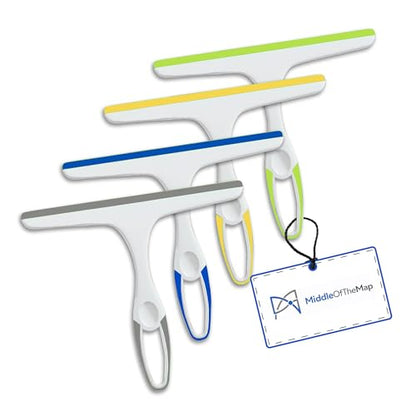 Middleofthemap Shower Squeegee - Flexible Silicone Blade, Lightweight Plastic Handle, Easy Hanging Hook, Attractive Colors, Perfect for Glass Doors, Windows, Tiles, and Mirrors 9.5" (4)