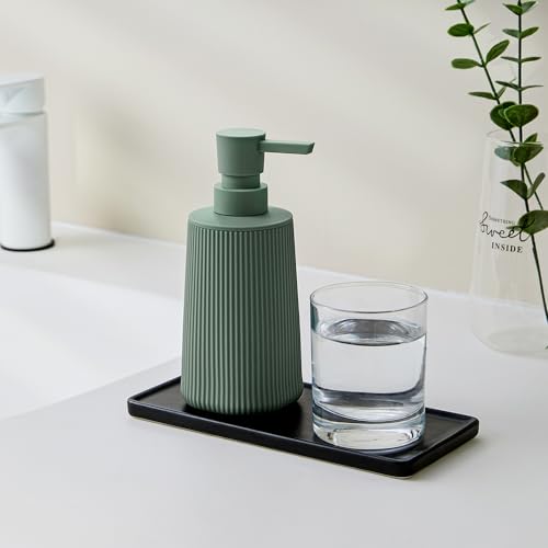 Small Soap Dispenser for Bathroom and Kitchen, Modern Farmhouse Striped Style Plastic Hand Soap Dish Soap Dispenser with Pump Matte Green - color: Sage Green
