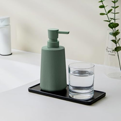 Small Soap Dispenser for Bathroom and Kitchen, Modern Farmhouse Striped Style Plastic Hand Soap Dish Soap Dispenser with Pump Matte Green - color: Sage Green