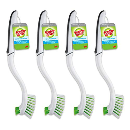 Scotch-Brite Dish Brush, 4 Pack, Green, Plastic Handle & Bristles, Safe for Cookware & More, Reusable, Glass & Water Bottle Brush