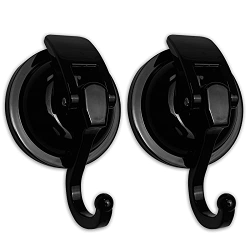 Heavy Duty Vacuum Suction Cup Hooks, ABS Plastic and TPU Rubber Shower Hooks, Bathroom Robe Hooks, Reusable, No Hole Punched, for Garland Decoration (Black, 2 Pack) - color: Black, size: 2 Pack