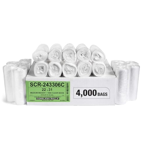 Aluf Plastics 12-16 Gallon Trash Bags - (Commercial 4000 Pack) - Source Reduction Series Value High Density 6 Micron Gauge (equiv) - Intended for Home, Office, Bathroom, Paper, Styrofoam(Pack of 4000) - color: Clear, style: 12-16 Gal, 6 Micron Equiv, 4,00