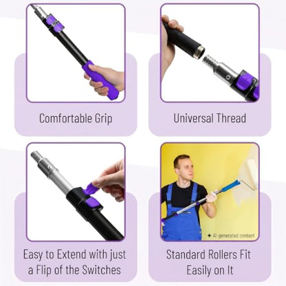 Bates- Telescopic Extension Pole, 3 Ft, Aluminum Alloy, Sturdy Multi-Purpose Extension Pole with Flip-Lock Design for Painting, Dusting and Cleaning - color: Black and Purple, size: 3 Ft, 1 Pack