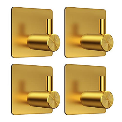 VIS'V Adhesive Towel Hooks, Waterproof Shower Wall Stick on Hooks, Gold, 4 Pcs - color: Gold