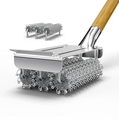 HOUSE AGAIN Grill Brush and Scraper Bristle Free with 3 Replacement Head 304 Stainless Steel Food-Grade Grill Accessories, Safe BBQ Cleaner Brush Strong Barbecue Cleaning Brush for Outdoor Grill Grate - style: Wood+3 replacement head