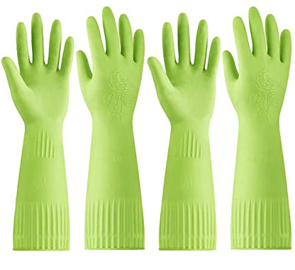 Disfore Rubber-Gloves Dishwashing Gloves for Cleaning-Kitchen - 2 Pairs Long Household Cleaning Gloves for Washing Dishes - color: Large 2 Pairs Green